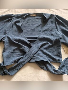 Altar'd State Slate Blue Wrap Crop Pilates top NWT XS